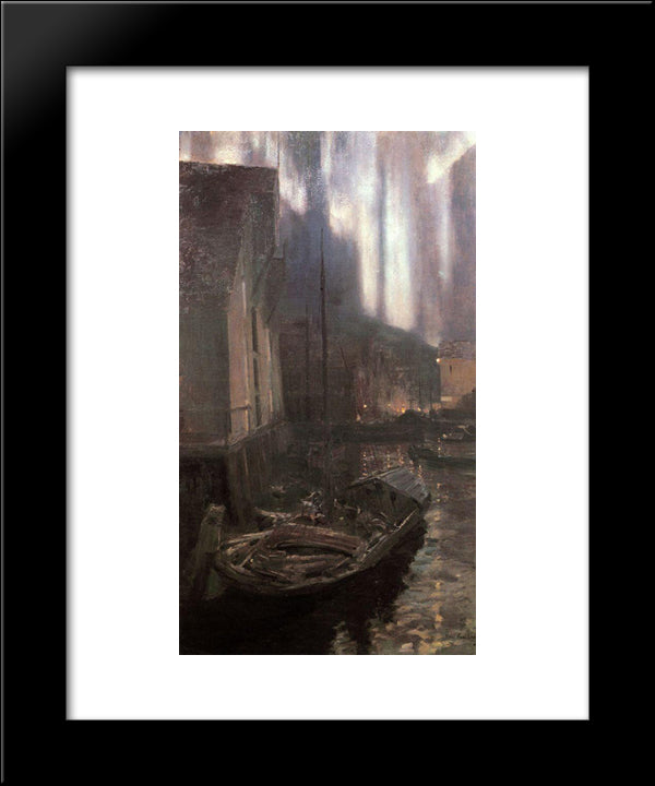 Hammerfest. The Nothern Lights 20x24 Black Modern Wood Framed Art Print Poster by Korovin, Konstantin