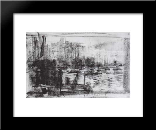 Harbour At Marseilles 20x24 Black Modern Wood Framed Art Print Poster by Korovin, Konstantin