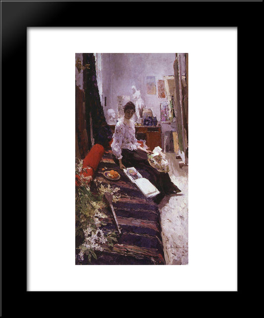 In The Artist'S Studio 20x24 Black Modern Wood Framed Art Print Poster by Korovin, Konstantin
