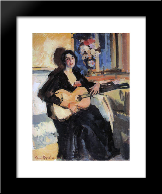 Lady With A Guitar 20x24 Black Modern Wood Framed Art Print Poster by Korovin, Konstantin