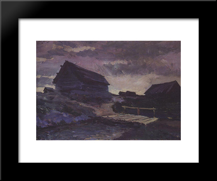 Landscape With Cottages 20x24 Black Modern Wood Framed Art Print Poster by Korovin, Konstantin