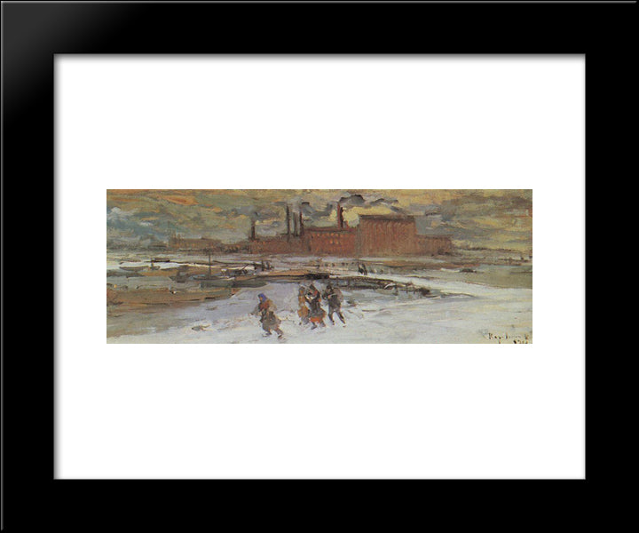 Landscape With Factory Buildings 20x24 Black Modern Wood Framed Art Print Poster by Korovin, Konstantin
