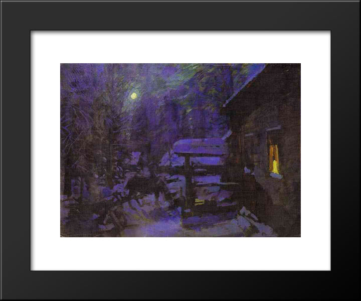 Moonlit Night. Winter 20x24 Black Modern Wood Framed Art Print Poster by Korovin, Konstantin