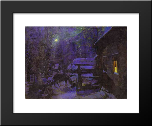 Moonlit Night. Winter 20x24 Black Modern Wood Framed Art Print Poster by Korovin, Konstantin
