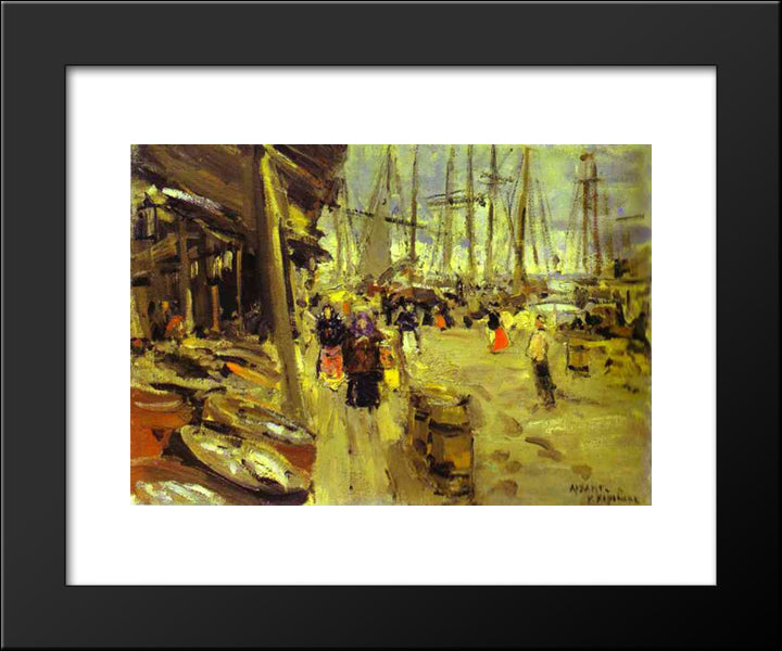 Pier In Arkhangelsk 20x24 Black Modern Wood Framed Art Print Poster by Korovin, Konstantin