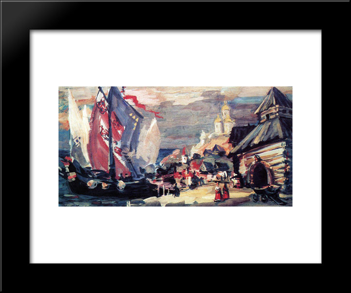 Pier In Novgorod 20x24 Black Modern Wood Framed Art Print Poster by Korovin, Konstantin