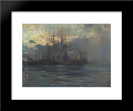 Port In Marsele 20x24 Black Modern Wood Framed Art Print Poster by Korovin, Konstantin