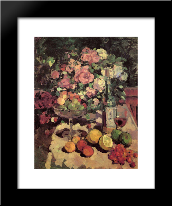 Roses, Fruit, Wine 20x24 Black Modern Wood Framed Art Print Poster by Korovin, Konstantin
