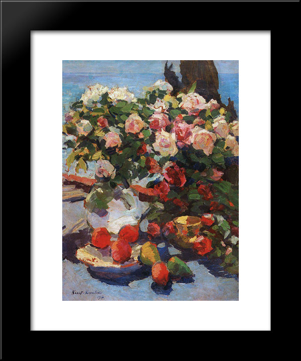Roses And Fruit 20x24 Black Modern Wood Framed Art Print Poster by Korovin, Konstantin