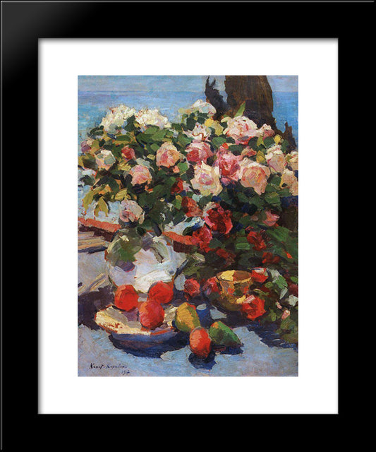 Roses And Fruit 20x24 Black Modern Wood Framed Art Print Poster by Korovin, Konstantin