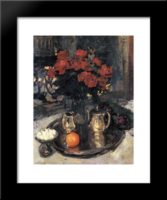 Roses And Violets 20x24 Black Modern Wood Framed Art Print Poster by Korovin, Konstantin