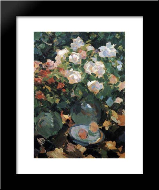Roses In Blue Jugs 20x24 Black Modern Wood Framed Art Print Poster by Korovin, Konstantin