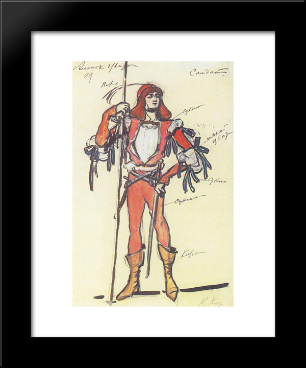 Soldier.Costume Design For Gartman`S Ballet 20x24 Black Modern Wood Framed Art Print Poster by Korovin, Konstantin