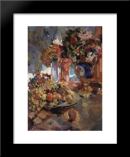 Still Life With Blue Vase 20x24 Black Modern Wood Framed Art Print Poster by Korovin, Konstantin