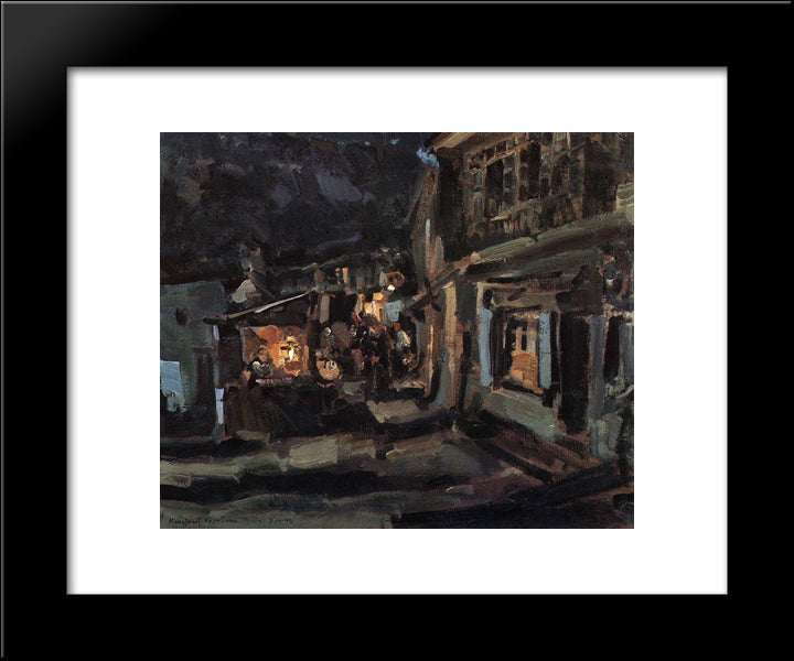 Tatar Street In Yalta. Night. 20x24 Black Modern Wood Framed Art Print Poster by Korovin, Konstantin