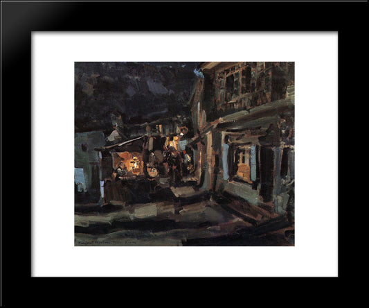 Tatar Street In Yalta. Night. 20x24 Black Modern Wood Framed Art Print Poster by Korovin, Konstantin
