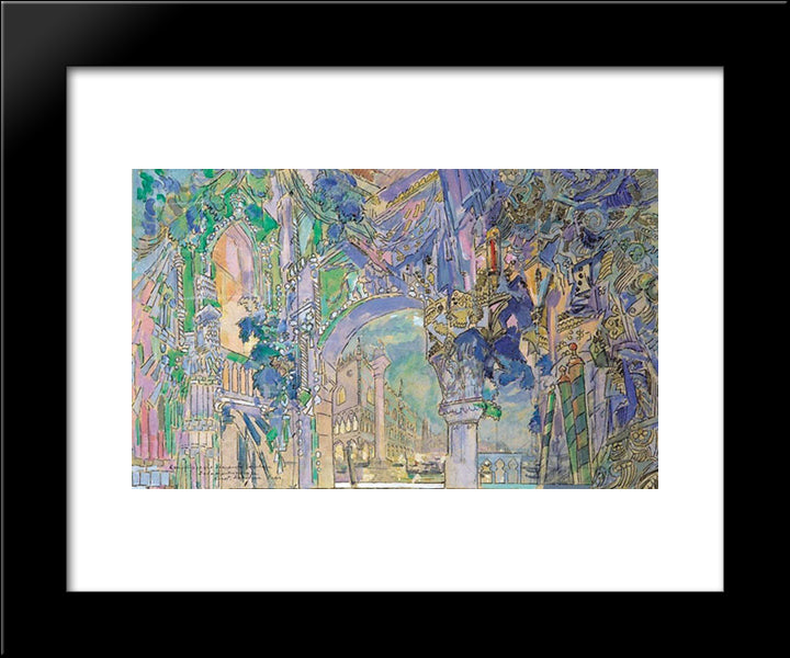 The Curtain Sketch Of The Play La Ronde Des Heures 20x24 Black Modern Wood Framed Art Print Poster by Korovin, Konstantin