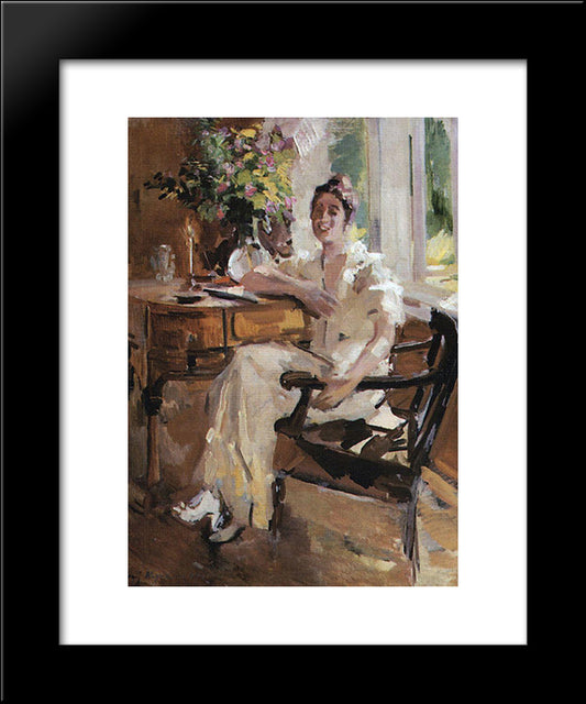 The Lady On The Chair 20x24 Black Modern Wood Framed Art Print Poster by Korovin, Konstantin