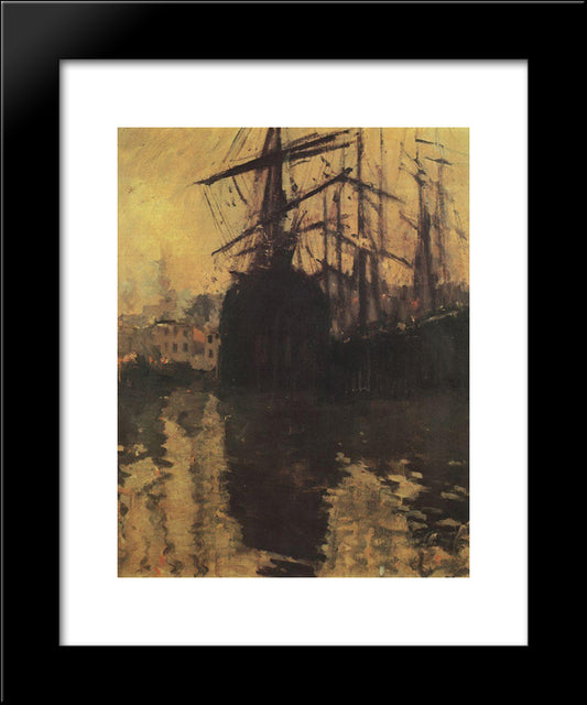 The Port In Marseilles 20x24 Black Modern Wood Framed Art Print Poster by Korovin, Konstantin