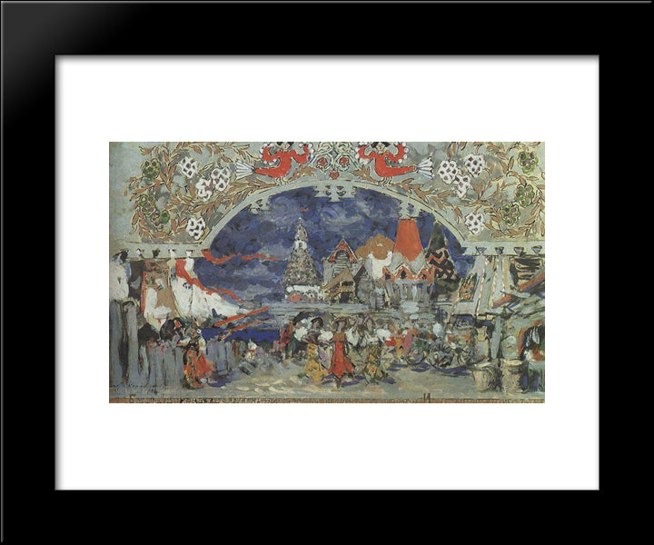 Trading Pier In The Capital City.Sketch Of Set For C. Pugni`S Ballet 20x24 Black Modern Wood Framed Art Print Poster by Korovin, Konstantin