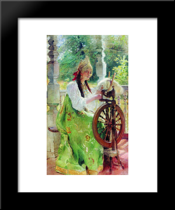 At The Spinning-Wheel 20x24 Black Modern Wood Framed Art Print Poster by Makovsky, Konstantin