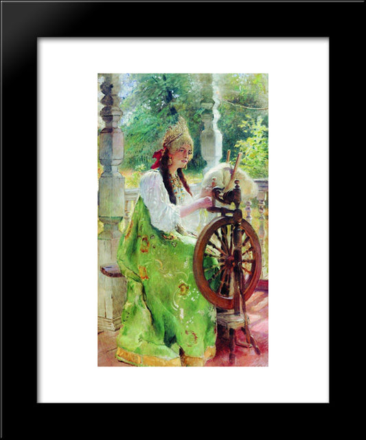 At The Spinning-Wheel 20x24 Black Modern Wood Framed Art Print Poster by Makovsky, Konstantin