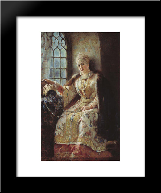 Boyar'S Wife At The Window 20x24 Black Modern Wood Framed Art Print Poster by Makovsky, Konstantin