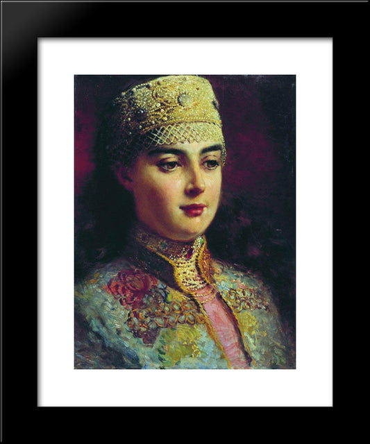 Boyaryshnya By The Window 20x24 Black Modern Wood Framed Art Print Poster by Makovsky, Konstantin