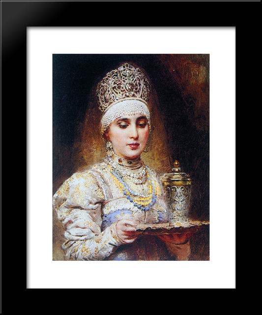 Boyaryshnya With A Tray 20x24 Black Modern Wood Framed Art Print Poster by Makovsky, Konstantin
