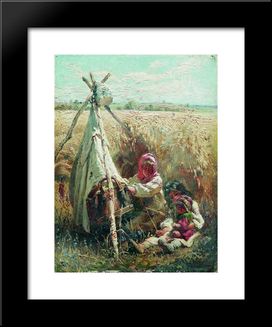 Children In A Field 20x24 Black Modern Wood Framed Art Print Poster by Makovsky, Konstantin