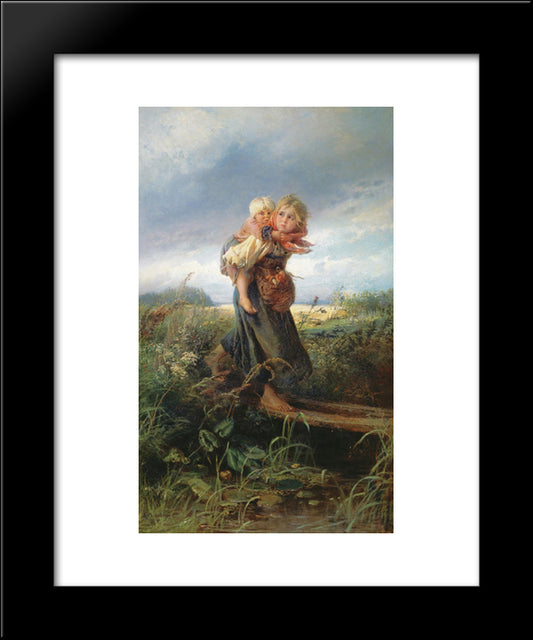 Children Running From The Storm 20x24 Black Modern Wood Framed Art Print Poster by Makovsky, Konstantin