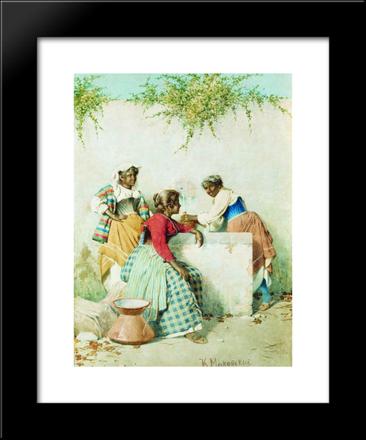 Conversation Near The Spring 20x24 Black Modern Wood Framed Art Print Poster by Makovsky, Konstantin