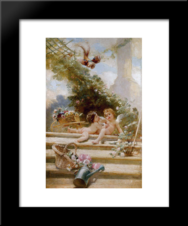 Cupid Gardeners 20x24 Black Modern Wood Framed Art Print Poster by Makovsky, Konstantin