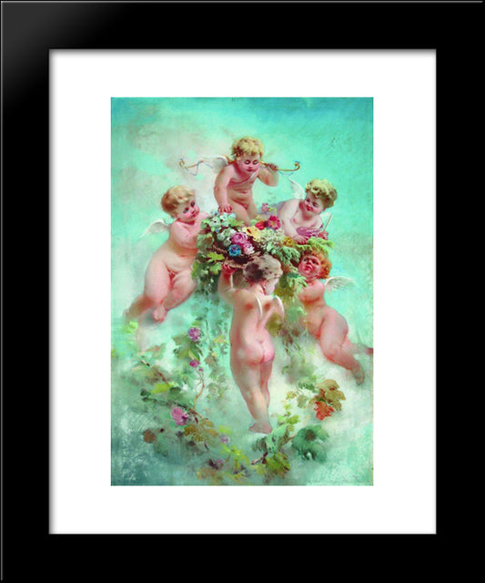 Cupids With Flowers 20x24 Black Modern Wood Framed Art Print Poster by Makovsky, Konstantin