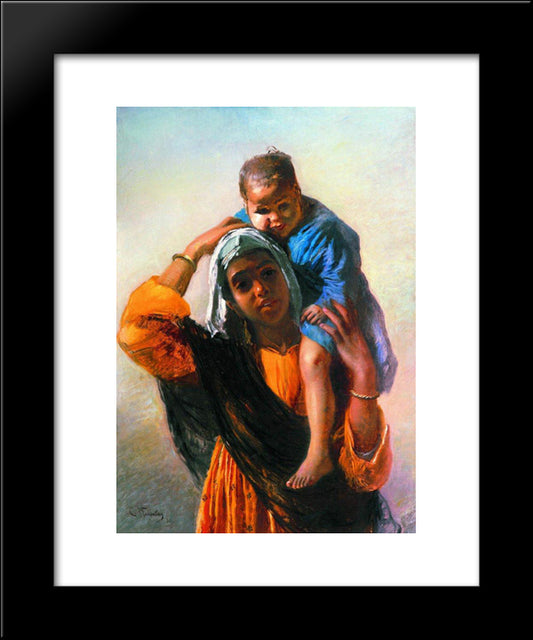 Eastern Woman With A Child 20x24 Black Modern Wood Framed Art Print Poster by Makovsky, Konstantin