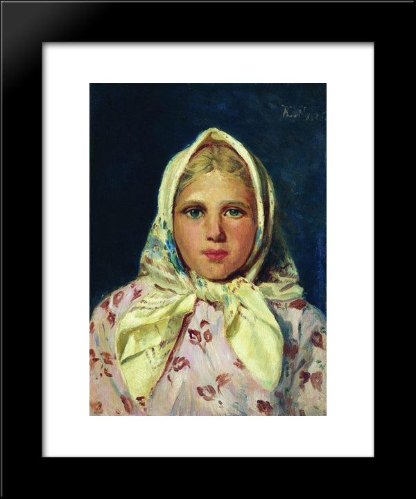 Girl In A Kerchief (Portrait Of The Girl) 20x24 Black Modern Wood Framed Art Print Poster by Makovsky, Konstantin