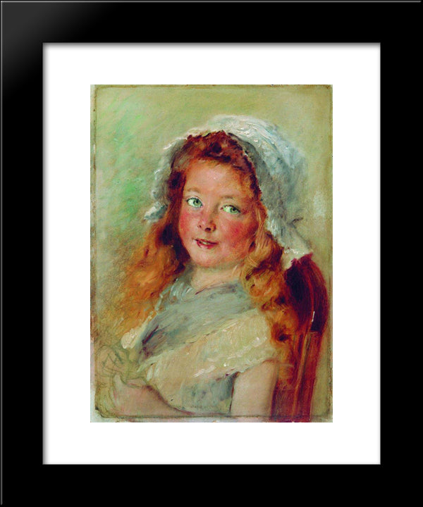 Girl In Bonnet 20x24 Black Modern Wood Framed Art Print Poster by Makovsky, Konstantin