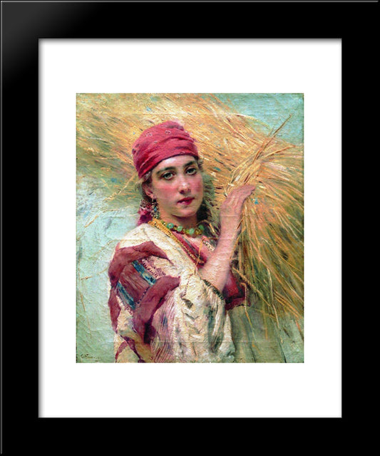 Girl With A Sheaf 20x24 Black Modern Wood Framed Art Print Poster by Makovsky, Konstantin