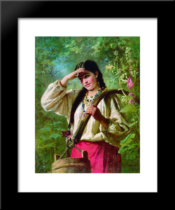 Girl With A Yoke 20x24 Black Modern Wood Framed Art Print Poster by Makovsky, Konstantin