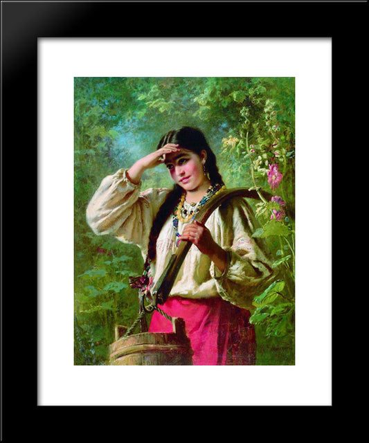 Girl With A Yoke 20x24 Black Modern Wood Framed Art Print Poster by Makovsky, Konstantin