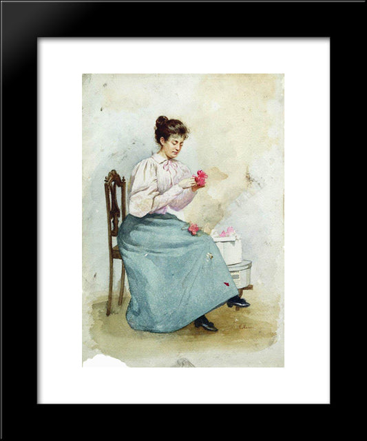 Girl With Flowers 20x24 Black Modern Wood Framed Art Print Poster by Makovsky, Konstantin