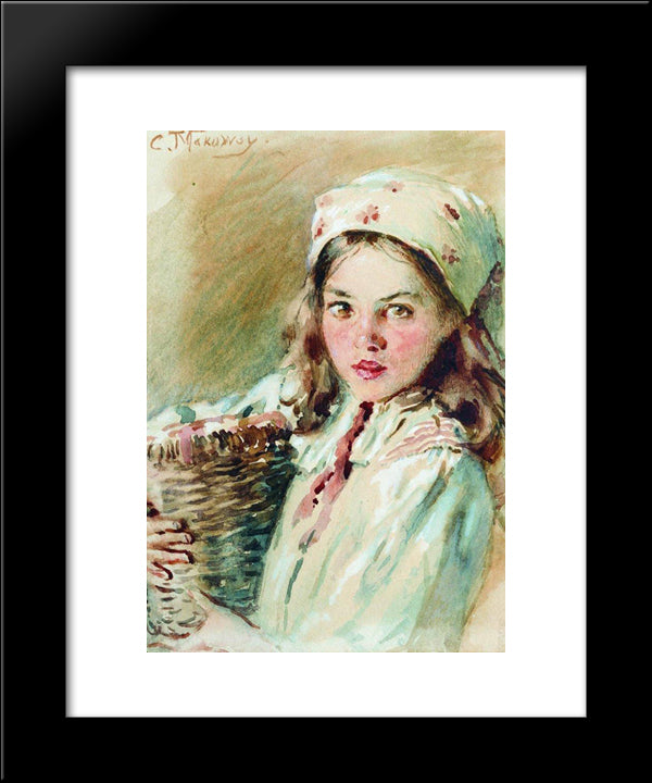 Head Of The Girl In A Kerchief 20x24 Black Modern Wood Framed Art Print Poster by Makovsky, Konstantin