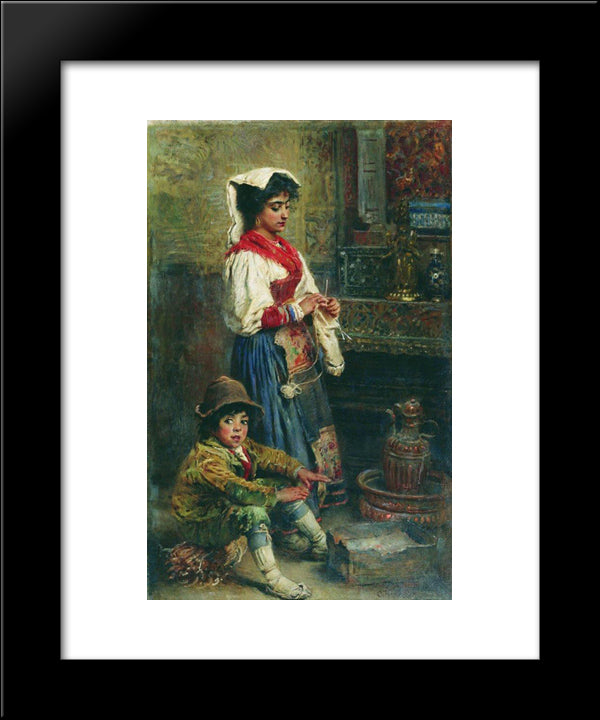 Models Waiting For Artist (Basking Italians) 20x24 Black Modern Wood Framed Art Print Poster by Makovsky, Konstantin