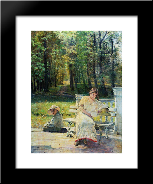 Olenka And Kolya On The Steps 20x24 Black Modern Wood Framed Art Print Poster by Makovsky, Konstantin