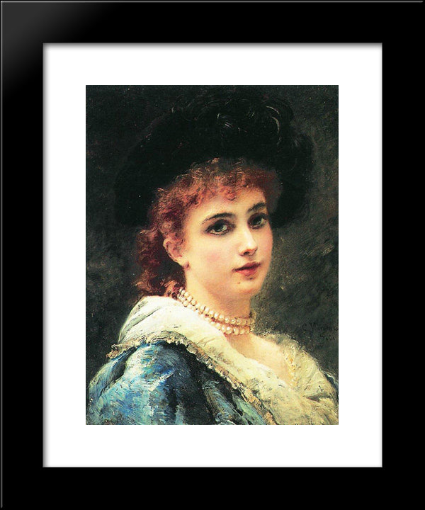 Parisienne In Pearl Necklace 20x24 Black Modern Wood Framed Art Print Poster by Makovsky, Konstantin