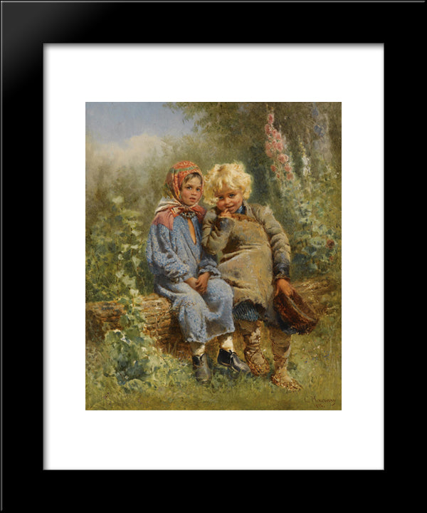 Peasant Children At Rest 20x24 Black Modern Wood Framed Art Print Poster by Makovsky, Konstantin