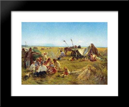 Peasant Dinner During Harvesting 20x24 Black Modern Wood Framed Art Print Poster by Makovsky, Konstantin