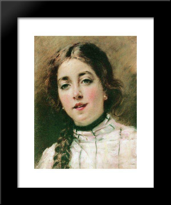 Portrait Of Artist'S Daughter Olya 20x24 Black Modern Wood Framed Art Print Poster by Makovsky, Konstantin