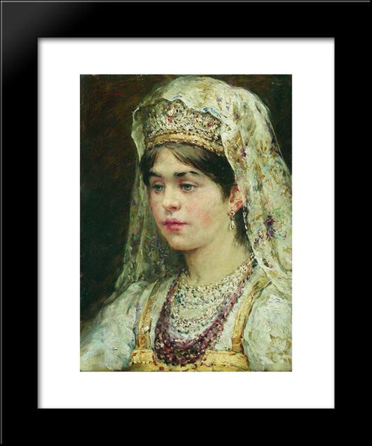 Portrait Of The Girl In A Russian Dress 20x24 Black Modern Wood Framed Art Print Poster by Makovsky, Konstantin