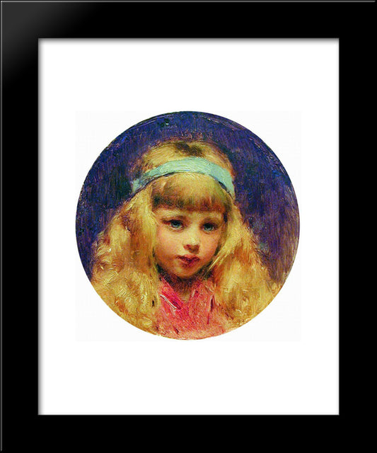 Portrait Of The Girl With A Blue Ribbon In A Hair 20x24 Black Modern Wood Framed Art Print Poster by Makovsky, Konstantin